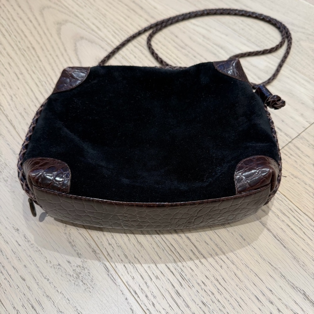 Vintage Genuine Suede & Leather Crossbody Shoulder Bag with Brown Accents - Picture 3 of 12